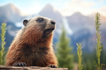 whistling marmot, mountain backdrop