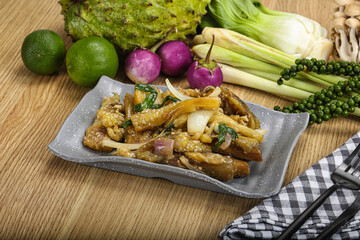 Roasted Thai eggplant with onion