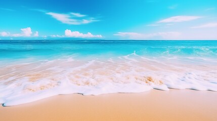 Tranquil Seaside Beauty: Blue Sky, White Shore, and Ocean Waves in Summertime Paradise
