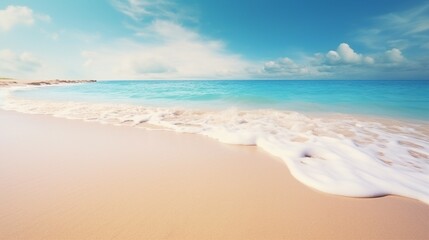 Tranquil Seaside Beauty: Blue Sky, White Shore, and Ocean Waves in Summertime Paradise