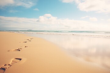 footprints on a sandy beach with waves approaching
