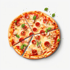 a pizza with cheese and tomato sauce on transparent background created with Generative Ai