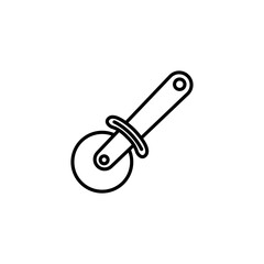 Pizza Slicing Tool line icon. Pizza Wheel Cutter icon in black and white color.