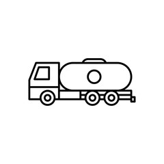Oil Transporter line icon. Fuel Delivery Truck icon in black and white color.