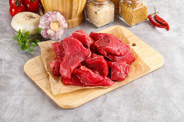 Sliced raw beef meat for cooking