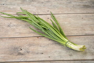 Raw young green onion heap