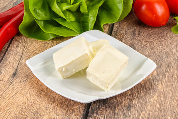Greek traditional Feta cheese in the plate