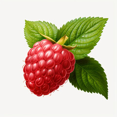 a red raspberry with a green leaf on transparent background created with Generative Ai