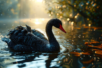 Majestic Onyx Swan Adorning the Waters