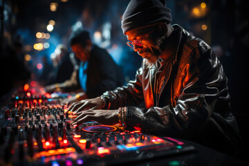 Energetic DJ Commanding Neon Beats