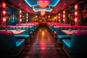 Cercles muraux Voitures anciennes Retro Night Vibes: 1960s American Diner Glows