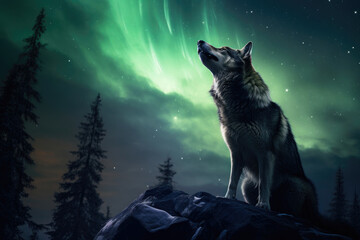 Lone Wolf Serenade Beneath Aurora