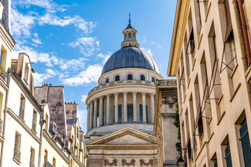 A glimpse of the Pantheon from rue Valette in a sunny summer day, Paris city centre, France