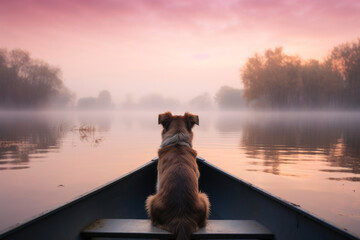 Evening Reverie: Canine in Marshland Boat