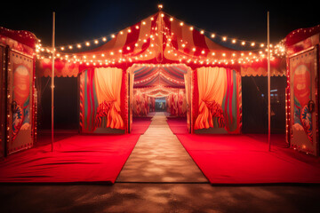 Elegant Circus Welcome: Red Carpet Under Nighttime Lights