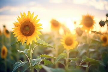 golden light on a field of sunflowers