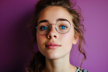 Blue-Eyed Beauty in Fashionable Eyeglasses