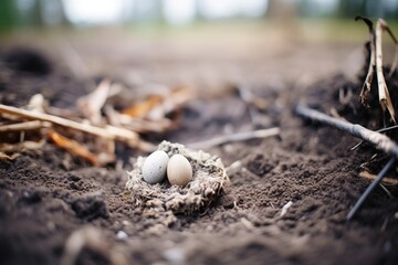 freshly dug vole nest opening on soil