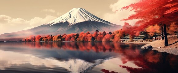 Tranquil Autumn Panorama of Mount Fuji and Serene Lake