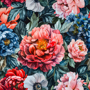 Seamless patterns Watercolor painting high detailed, with high contrast, vintage flowers patterns, sharp focus.no.01