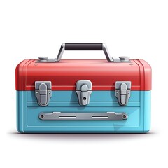 toolbox and Suitcase on white background
