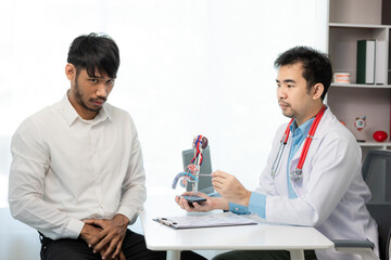 Doctor counseling of male patient with suspected bacterial prostatitis Prostate disease and...