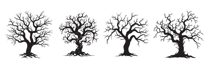 Dried tree in silhouette collection. Vector illustration.