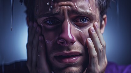 Emotional Scene of a man Crying In Shower on a Minimal Gradient Studio Background