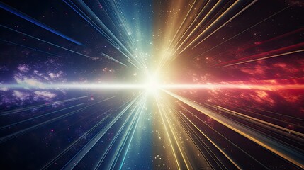 Images could depict light beams or cosmic representations, emphasizing the speed of light