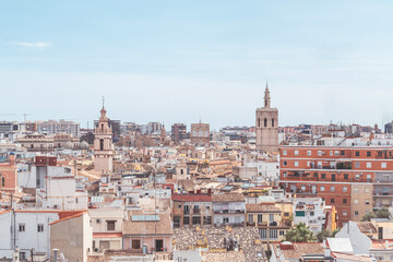 Fototapeta na wymiar Aerial panoramic view of Valencia (Spain). Copy space