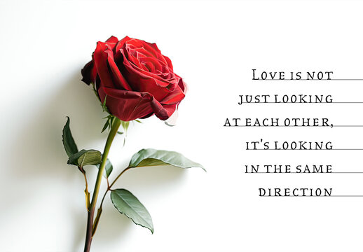 Valentines Quote Layout With Red Rose Against White Background with Generative ai
