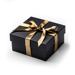 Obraz premium A Sleek Black Gift Box Adorned with a Golden Ribbon