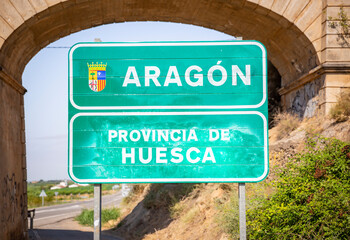 Aragon, provincia de Huesca, autonomous community entry sign, Spain
