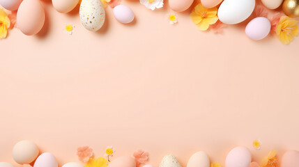 Naklejka na ściany i meble Easter style banner with copy space eggs on peach fuzz background