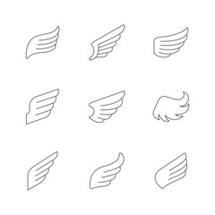 Set line icons of wing