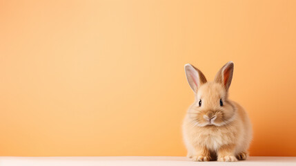 Fototapeta na wymiar Cute Easter bunny on peach fuzz color background