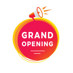 Grand opening banner, label, icon modern style. Vector template on white background.