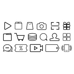 This is a collection of icons that can be used for marketplace applications, there are several pieces made on a white background.