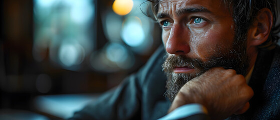 A close-up photograph of a man with a contemplative expression, possibly thinking about business...