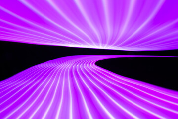 Abstract neon metallic pink curvy lines on black background. Technology data path. Vapor wave...