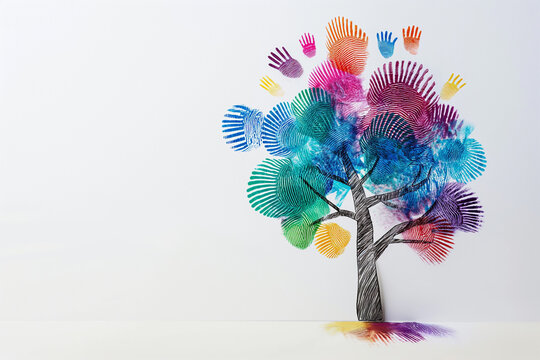 Colorful fingerprints tree isolated on white background. Diversity identity concept. High quality photo