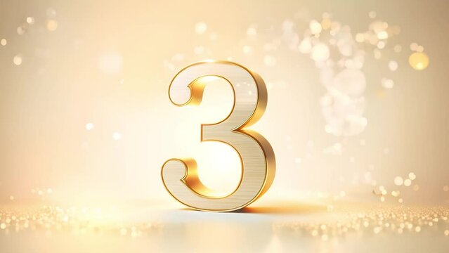Celebrating Milestones with Number three – A Video of Shimmering Victory and First Anniversaries, Perfect for Birthdays, Weddings celebrations, third place achievements, and special occasions