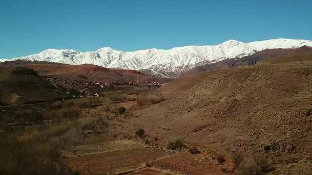 Aerial view of Atlas Mountains landscape in Morocco, Africa