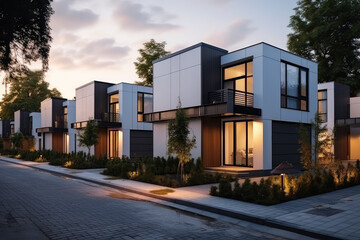 Fototapeta na wymiar Highlighting the innovation in residential architecture, these private townhouses blend modern design with luxurious, urban living.