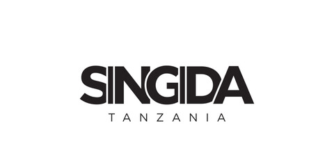 Singida in the Tanzania emblem. The design features a geometric style, vector illustration with bold typography in a modern font. The graphic slogan lettering.