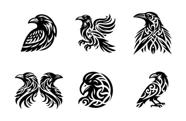Raven tribal tattoo logo icon design template