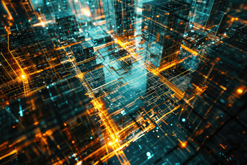 Abstract image showcasing a futuristic digital network with glowing circuits and a high-tech feel, ideal for concepts related to technology and data.