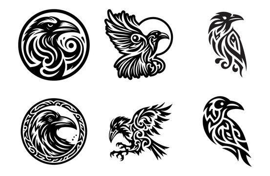 Raven tribal tattoo logo icon design template