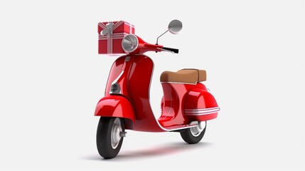 3D motor scooter inside gift box against white background.Generative AI