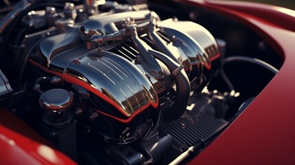 Obraz premium A Modern new car close up of the engine front top vie.Generative AI